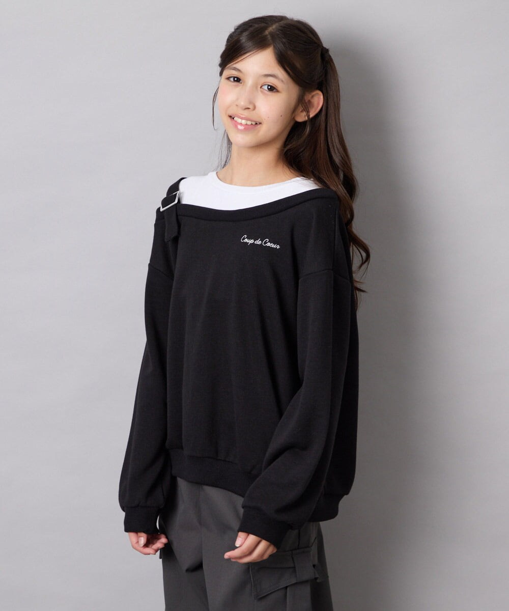 KJKJD02039 a.v.v KIDS(アー・ヴェ・ヴェ) [130-160]アシメショルダーベルトプルオーバー ブラック