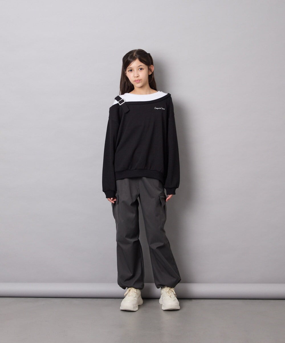 KJKJD02039 a.v.v KIDS(アー・ヴェ・ヴェ) [130-160]アシメショルダーベルトプルオーバー ブラック
