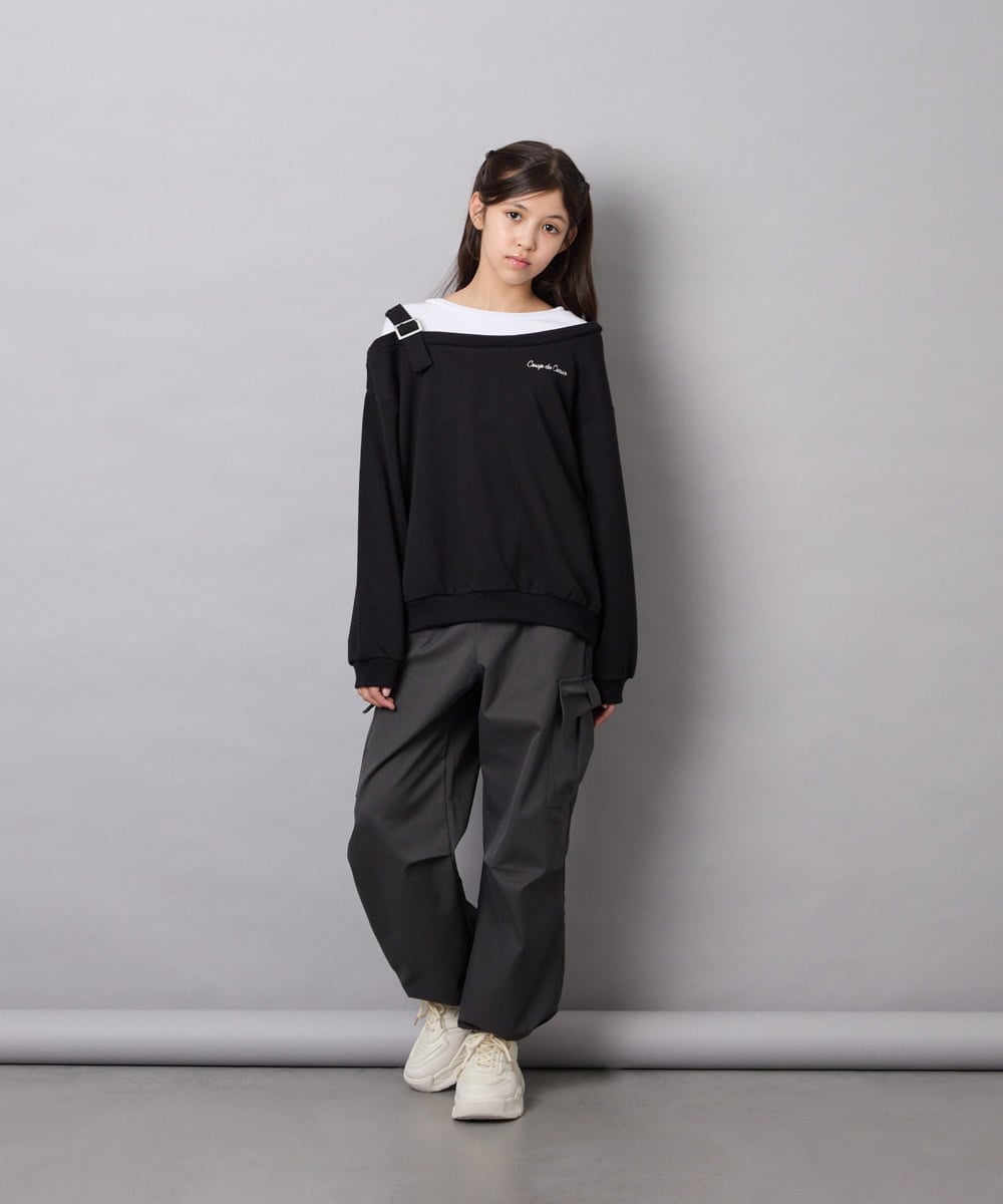 KJKJD02039 a.v.v KIDS(アー・ヴェ・ヴェ) [130-160]アシメショルダーベルトプルオーバー ブラック