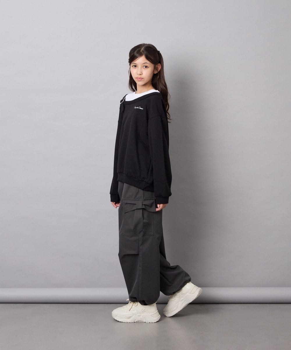 KJKJD02039 a.v.v KIDS(アー・ヴェ・ヴェ) [130-160]アシメショルダーベルトプルオーバー ブラック