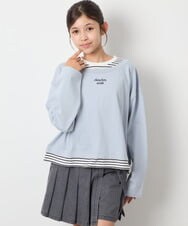 KJKJD03039 a.v.v KIDS(アー・ヴェ・ヴェ) [140-160]ボーダーレイヤード風ロングTシャツ ライトブルー