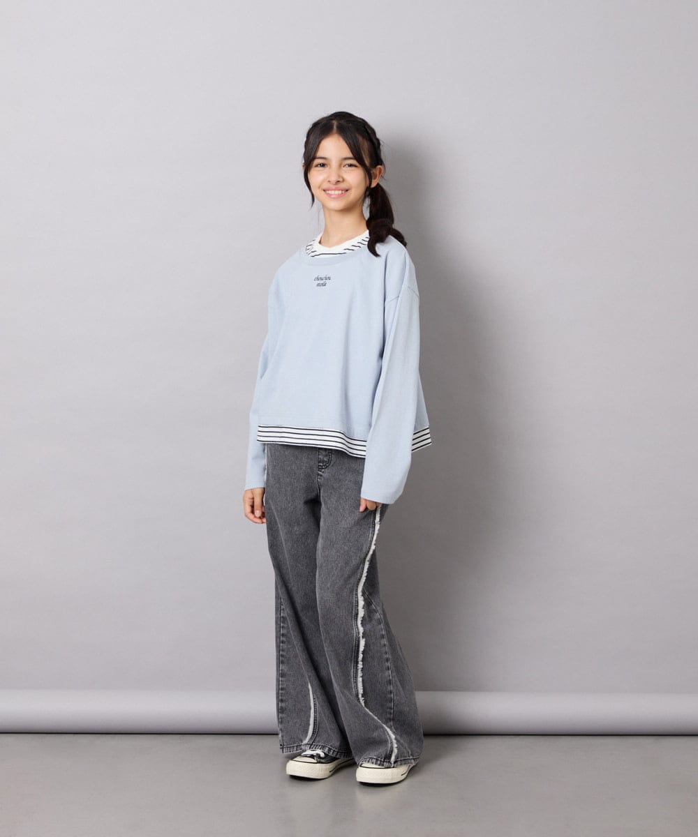 KJKJD03039 a.v.v KIDS(アー・ヴェ・ヴェ) [140-160]ボーダーレイヤード風ロングTシャツ ライトブルー