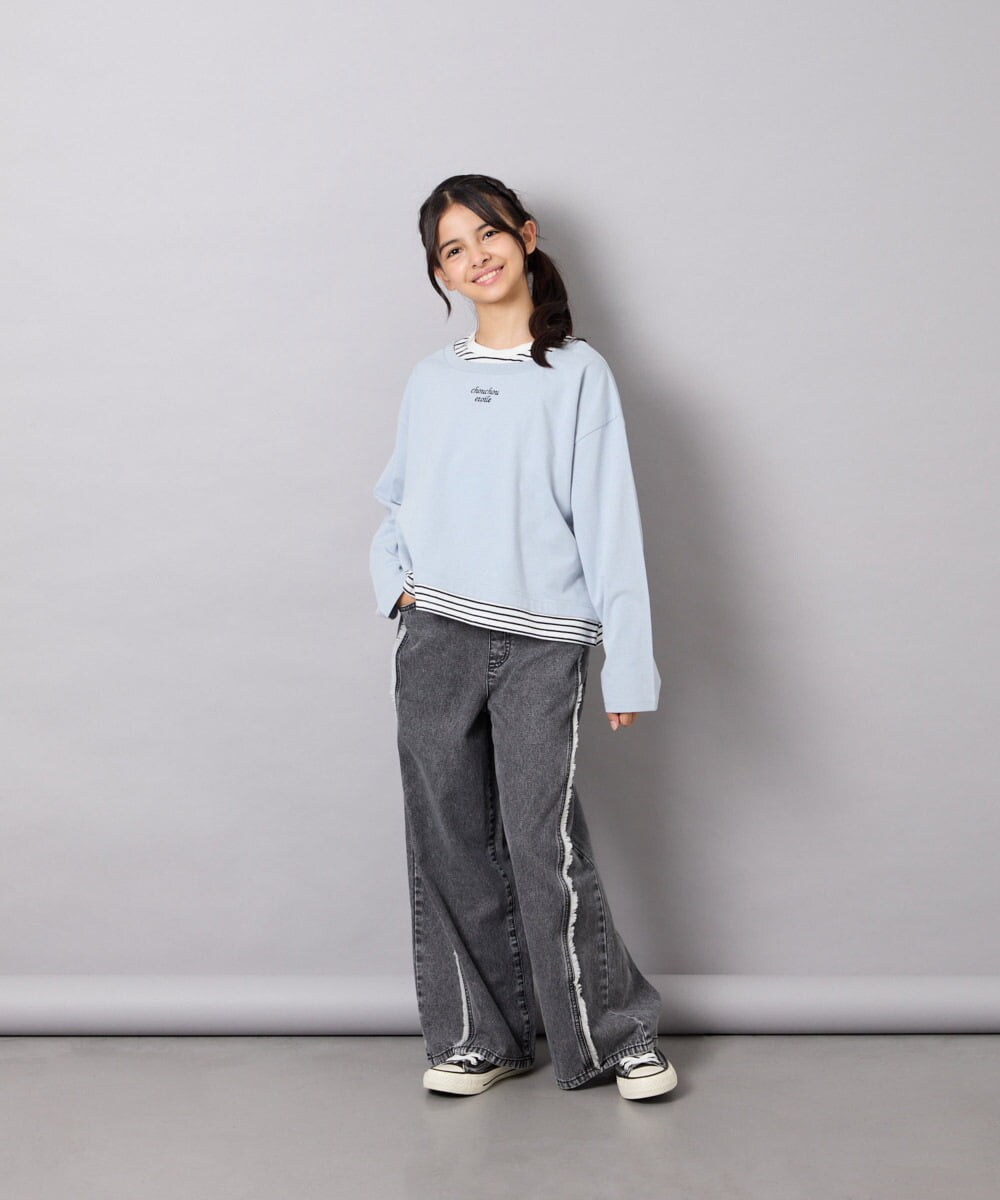 KJKJD03039 a.v.v KIDS(アー・ヴェ・ヴェ) [140-160]ボーダーレイヤード風ロングTシャツ ライトブルー