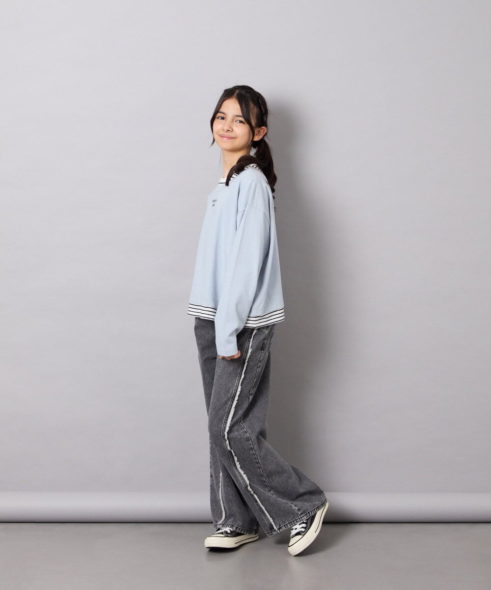 KJKJD03039 a.v.v KIDS(アー・ヴェ・ヴェ) [140-160]ボーダーレイヤード風ロングTシャツ ライトブルー