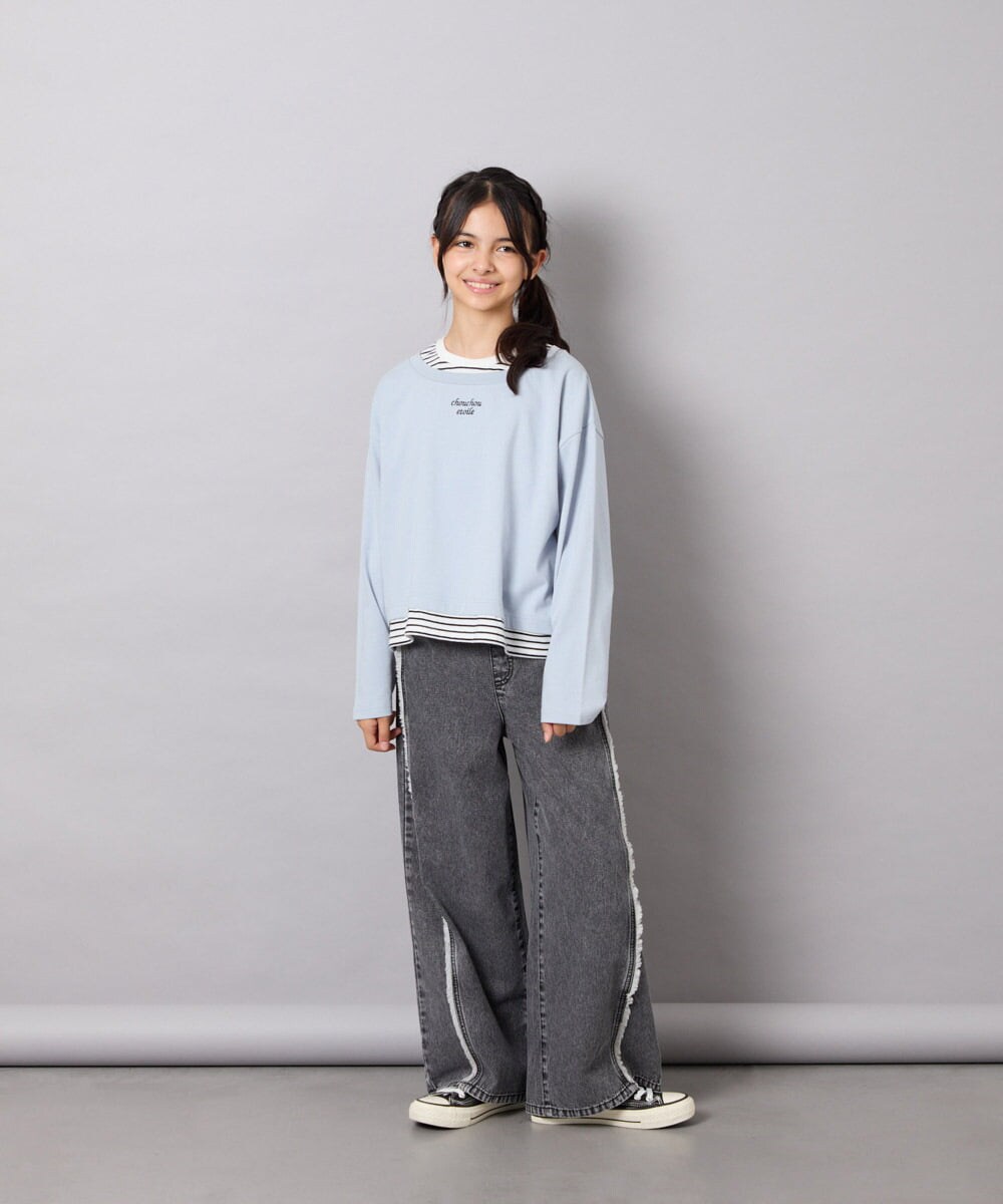 KJKJD03039 a.v.v KIDS(アー・ヴェ・ヴェ) [140-160]ボーダーレイヤード風ロングTシャツ ライトブルー