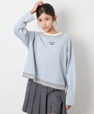 KJKJD03039 a.v.v KIDS(アー・ヴェ・ヴェ) [140-160]ボーダーレイヤード風ロングTシャツ ライトブルー