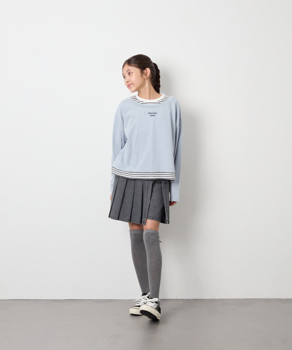 KJKJD03039 a.v.v KIDS(アー・ヴェ・ヴェ) [140-160]ボーダーレイヤード風ロングTシャツ ライトブルー