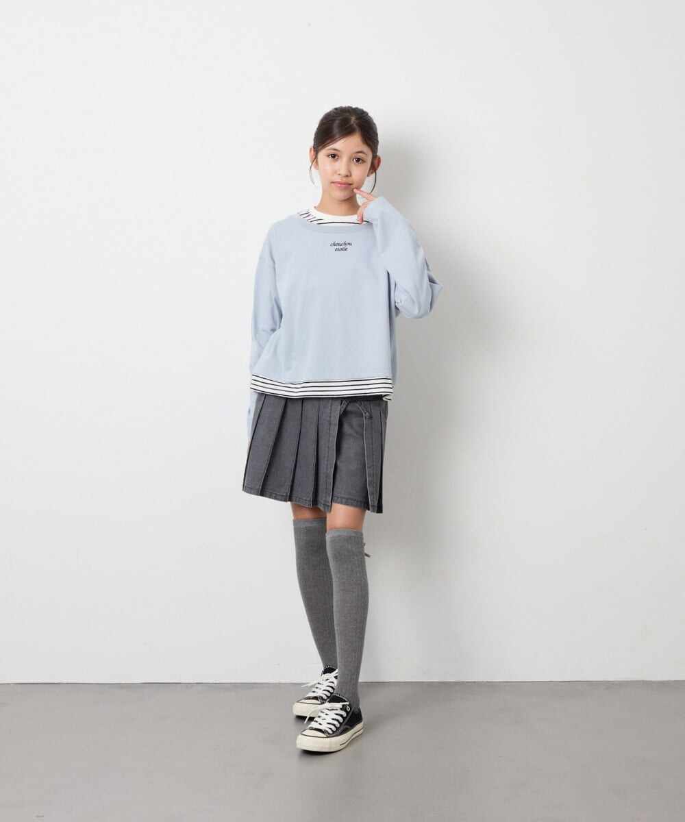KJKJD03039 a.v.v KIDS(アー・ヴェ・ヴェ) [140-160]ボーダーレイヤード風ロングTシャツ ライトブルー