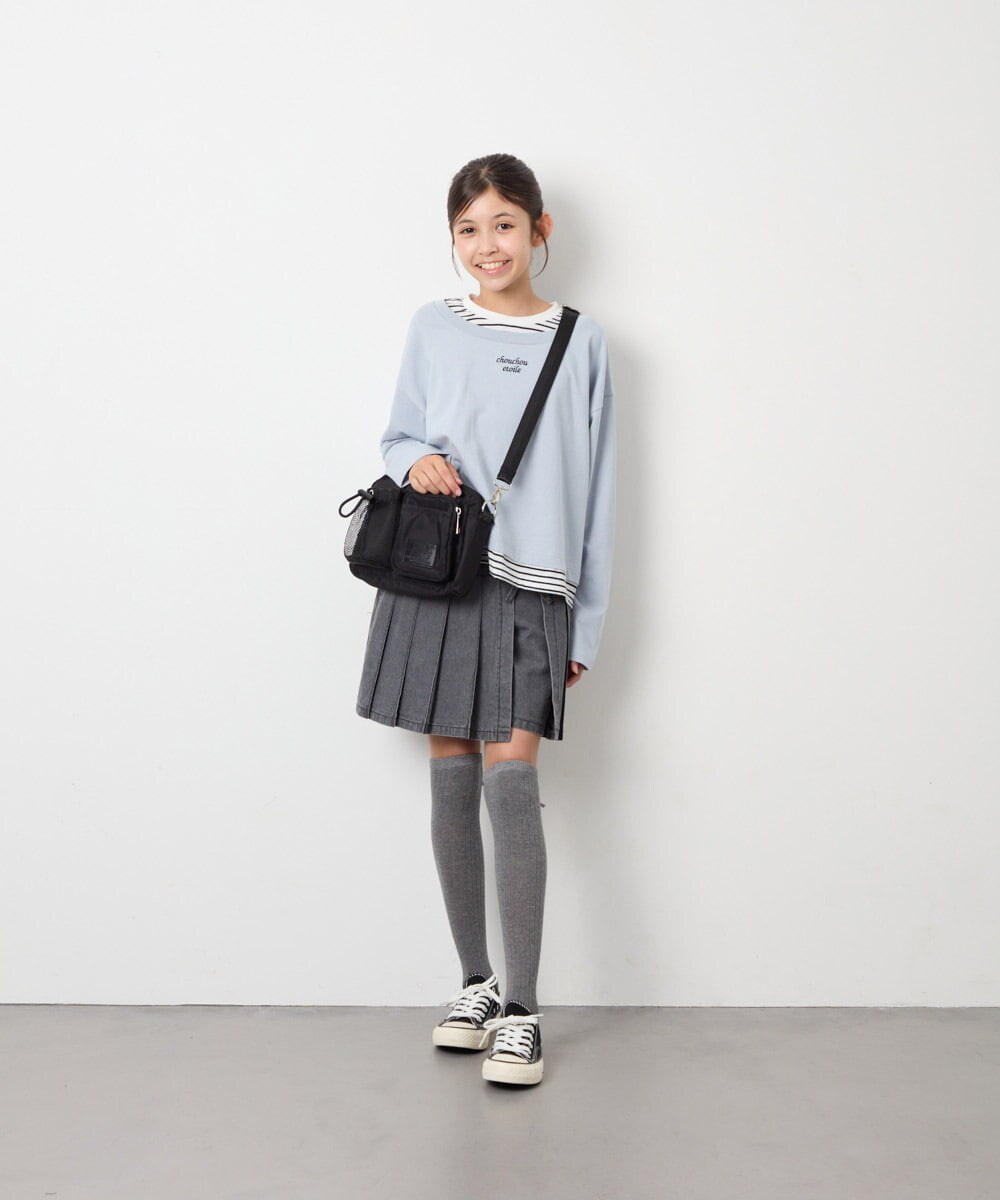 KJKJD03039 a.v.v KIDS(アー・ヴェ・ヴェ) [140-160]ボーダーレイヤード風ロングTシャツ ライトブルー