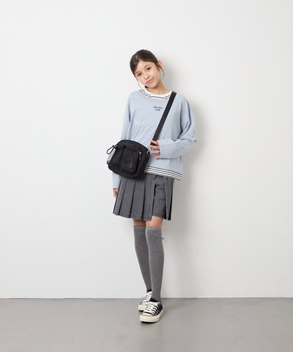 KJKJD03039 a.v.v KIDS(アー・ヴェ・ヴェ) [140-160]ボーダーレイヤード風ロングTシャツ ライトブルー