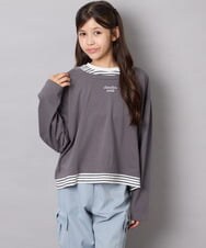 KJKJD03039 a.v.v KIDS(アー・ヴェ・ヴェ) [140-160]ボーダーレイヤード風ロングTシャツ ダークグレー