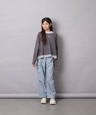 KJKJD03039 a.v.v KIDS(アー・ヴェ・ヴェ) [140-160]ボーダーレイヤード風ロングTシャツ ダークグレー