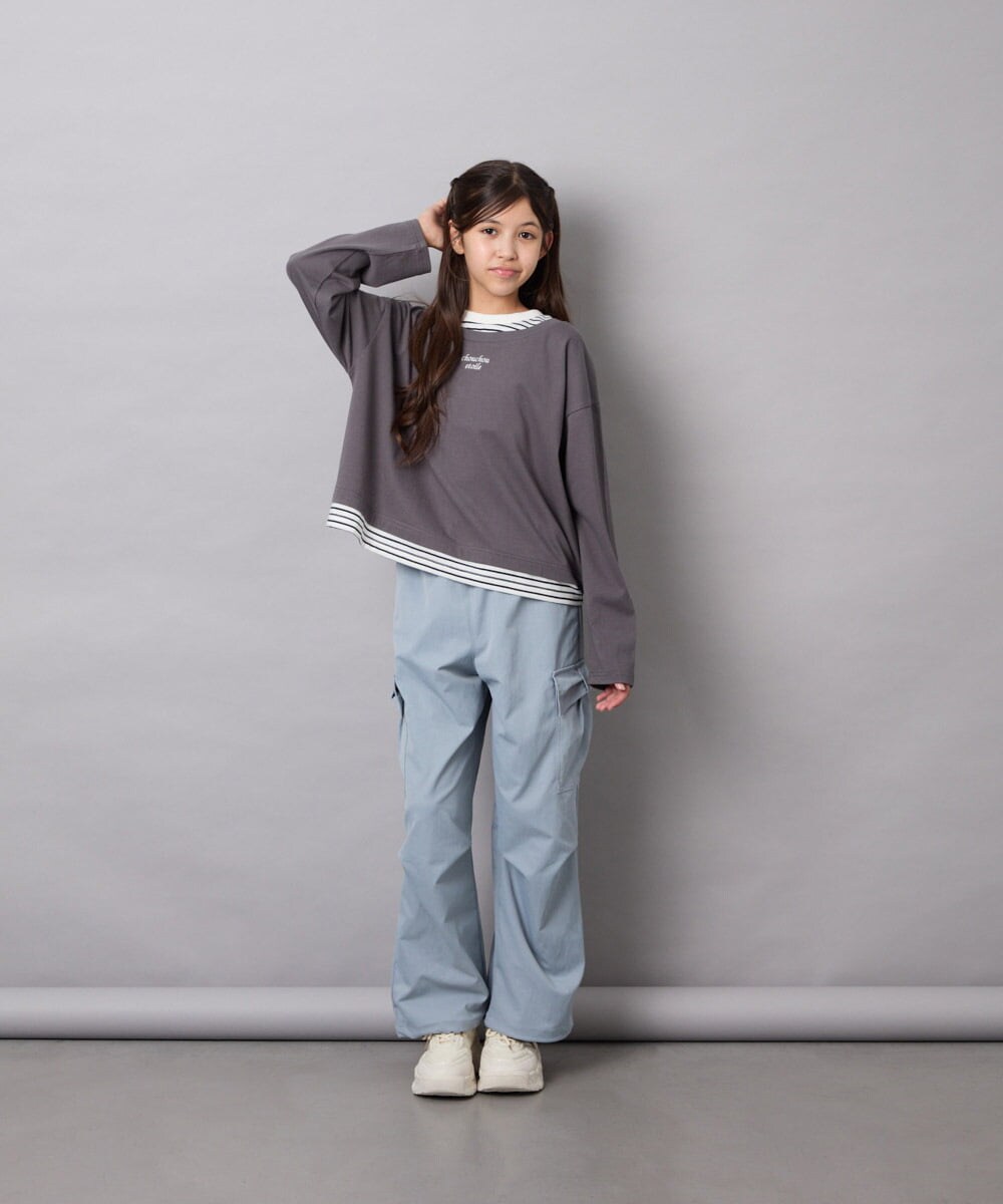 KJKJD03039 a.v.v KIDS(アー・ヴェ・ヴェ) [140-160]ボーダーレイヤード風ロングTシャツ ダークグレー
