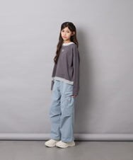 KJKJD03039 a.v.v KIDS(アー・ヴェ・ヴェ) [140-160]ボーダーレイヤード風ロングTシャツ ダークグレー