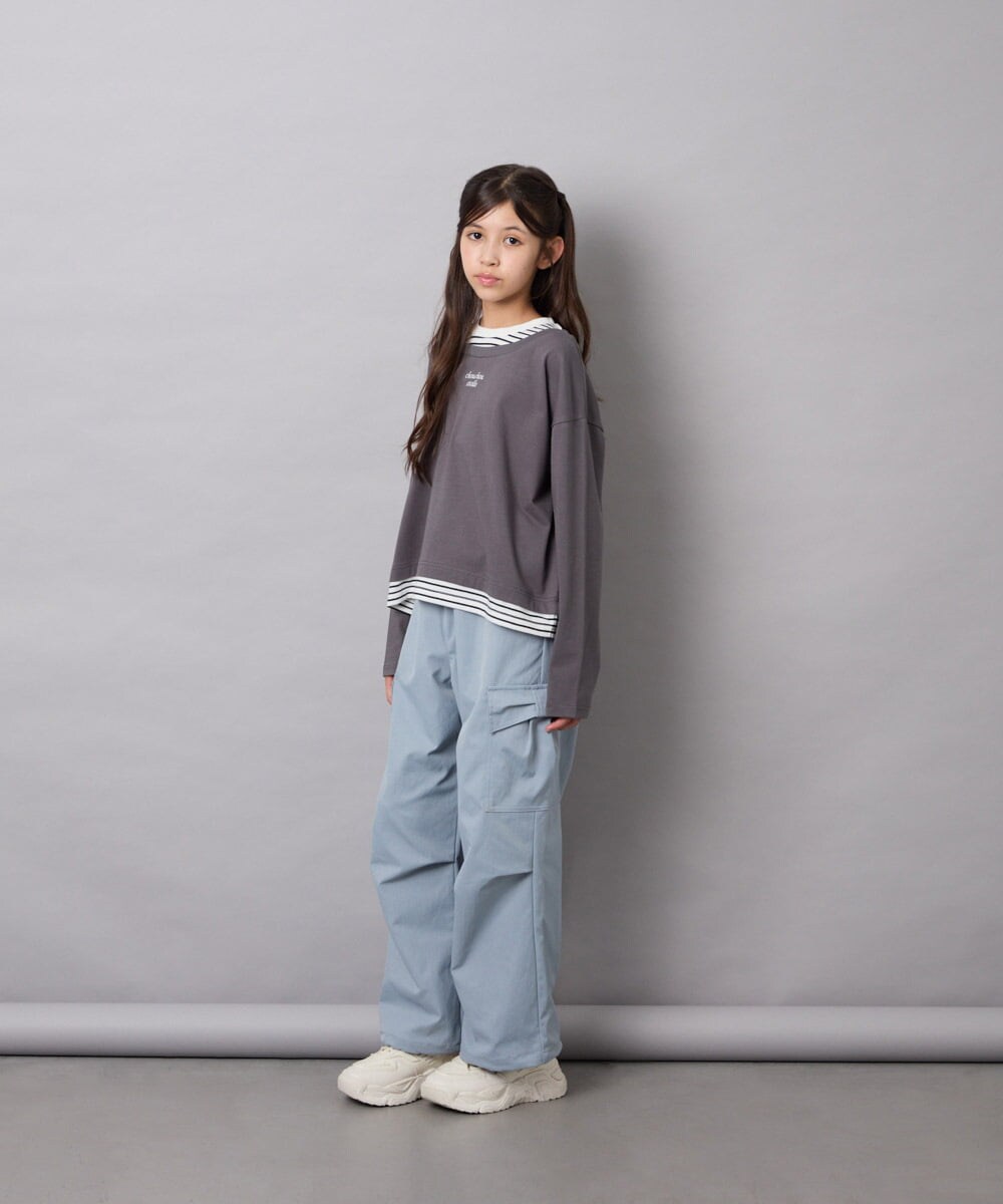 KJKJD03039 a.v.v KIDS(アー・ヴェ・ヴェ) [140-160]ボーダーレイヤード風ロングTシャツ ダークグレー
