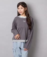 KJKJD03039 a.v.v KIDS(アー・ヴェ・ヴェ) [140-160]ボーダーレイヤード風ロングTシャツ ダークグレー
