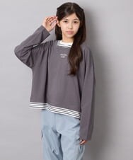 KJKJD03039 a.v.v KIDS(アー・ヴェ・ヴェ) [140-160]ボーダーレイヤード風ロングTシャツ ダークグレー