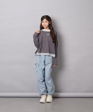 KJKJD03039 a.v.v KIDS(アー・ヴェ・ヴェ) [140-160]ボーダーレイヤード風ロングTシャツ ダークグレー