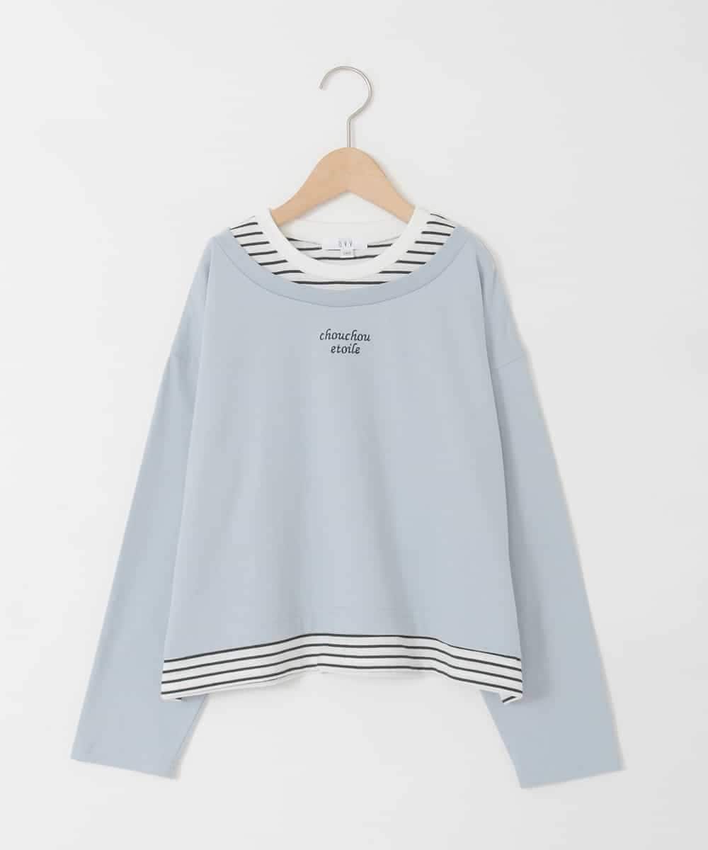 KJKJD03039 a.v.v KIDS(アー・ヴェ・ヴェ) [140-160]ボーダーレイヤード風ロングTシャツ ライトブルー