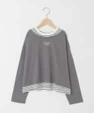 KJKJD03039 a.v.v KIDS(アー・ヴェ・ヴェ) [140-160]ボーダーレイヤード風ロングTシャツ ダークグレー