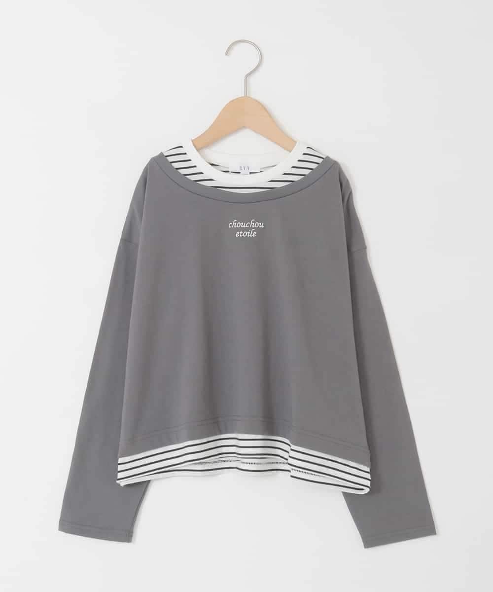 KJKJD03039 a.v.v KIDS(アー・ヴェ・ヴェ) [140-160]ボーダーレイヤード風ロングTシャツ ダークグレー