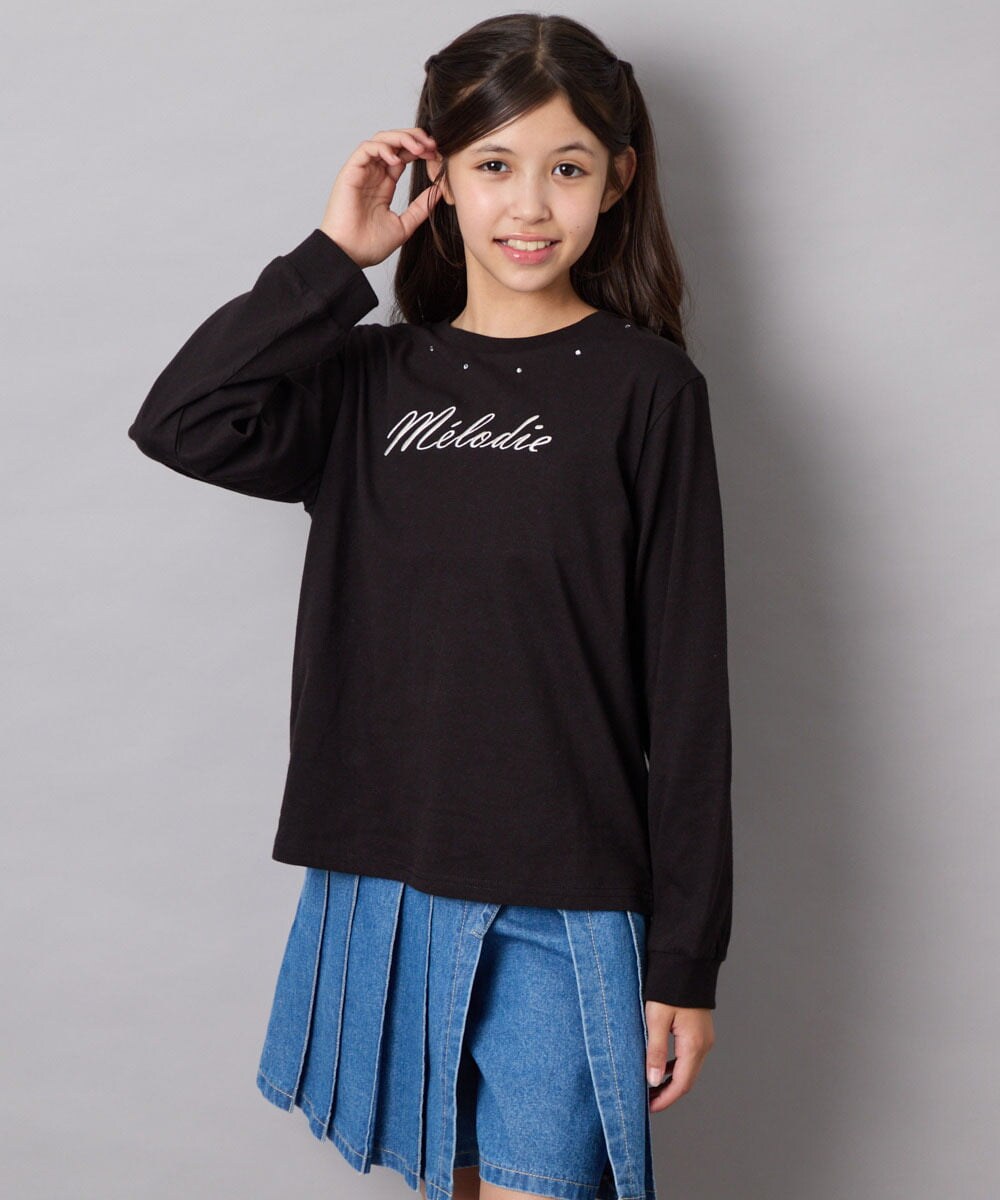 KJKJD04026 a.v.v KIDS(アー・ヴェ・ヴェ) [130-160]【毛玉になりにくい】ロゴロンT ブラック