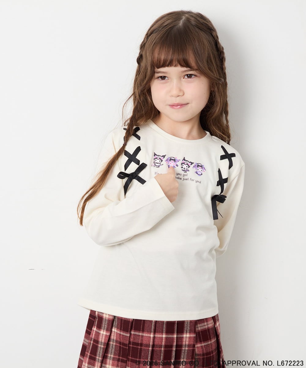KJKJD05044 a.v.v KIDS(アー・ヴェ・ヴェ) [110-150]【サンリオ/数量限定】クロミレースアップTシャツ アイボリー