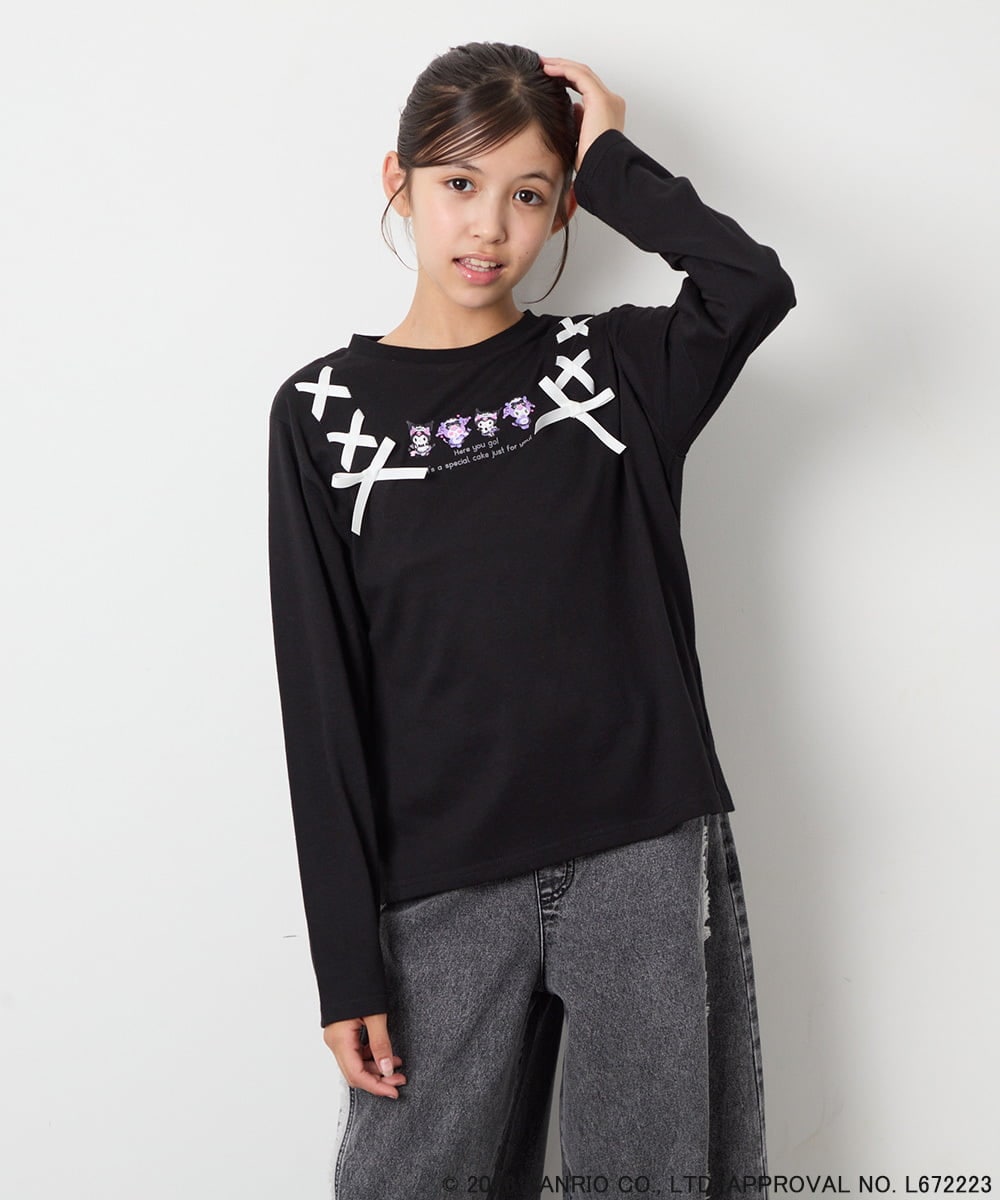 KJKJD05044 a.v.v KIDS(アー・ヴェ・ヴェ) [110-150]【サンリオ/数量限定】クロミレースアップTシャツ ブラック