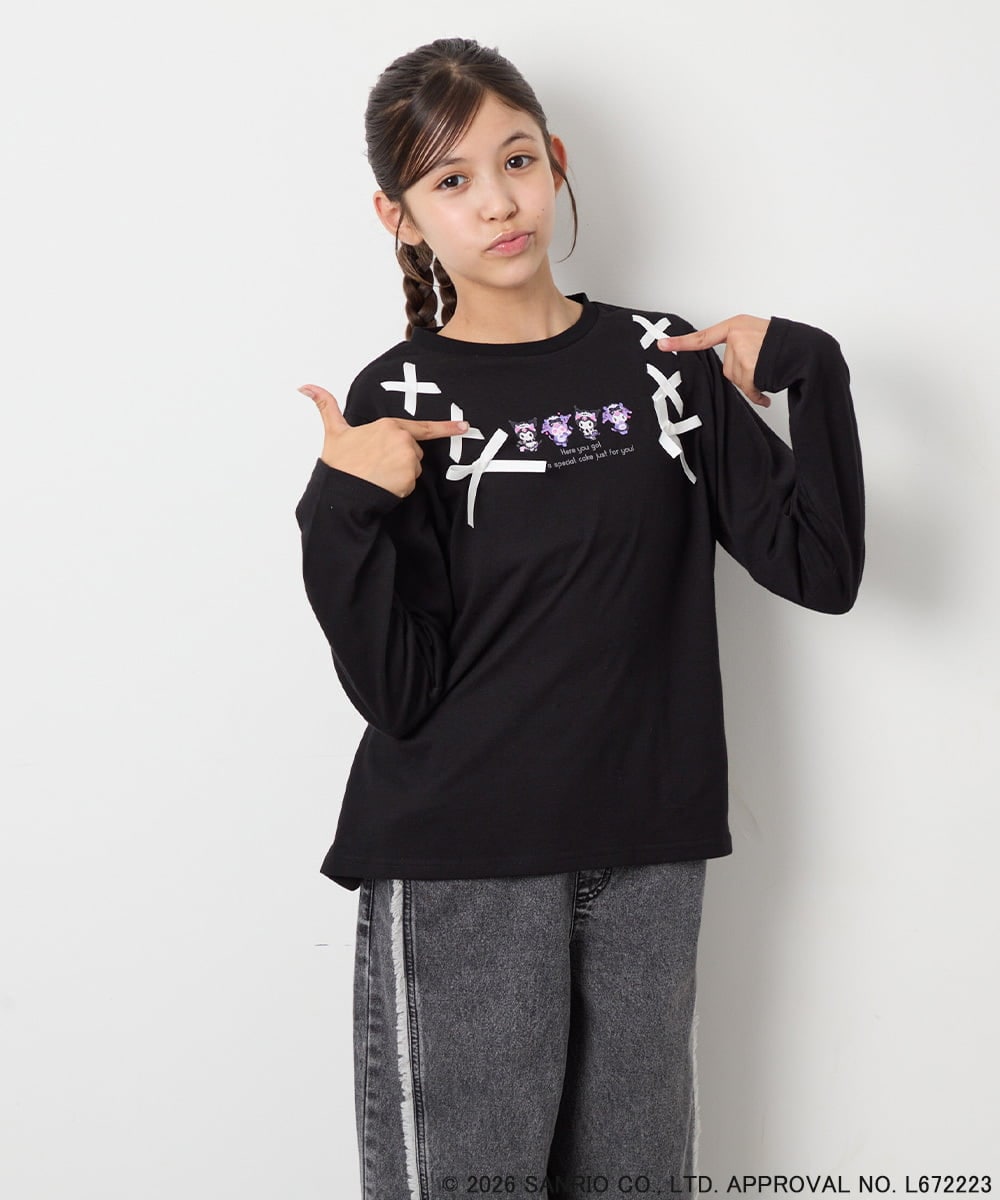 KJKJD05044 a.v.v KIDS(アー・ヴェ・ヴェ) [110-150]【サンリオ/数量限定】クロミレースアップTシャツ ブラック