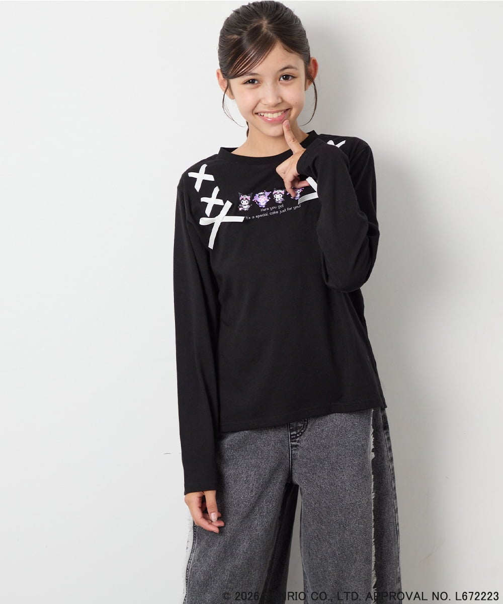 KJKJD05044 a.v.v KIDS(アー・ヴェ・ヴェ) [110-150]【サンリオ/数量限定】クロミレースアップTシャツ ブラック