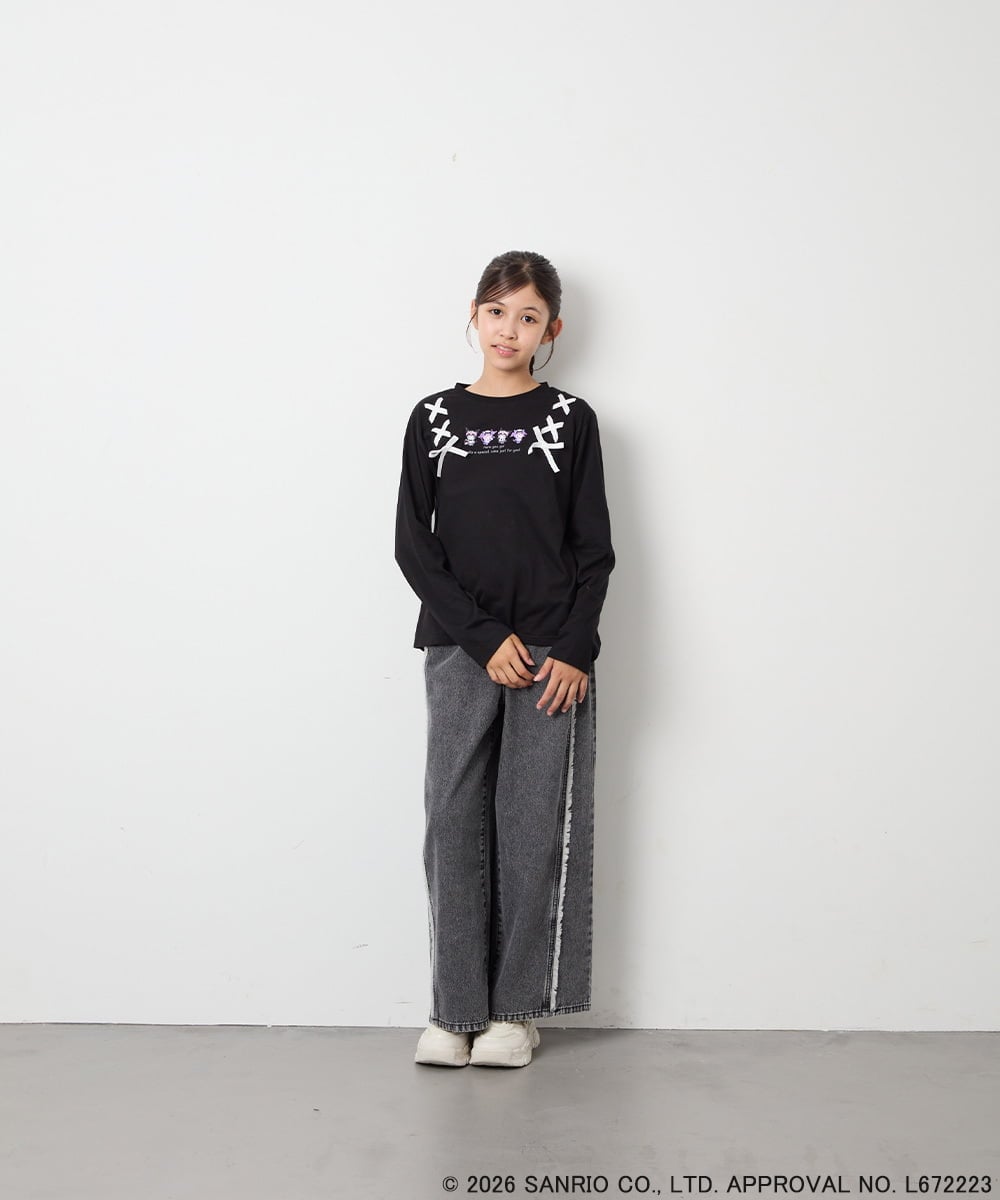 KJKJD05044 a.v.v KIDS(アー・ヴェ・ヴェ) [110-150]【サンリオ/数量限定】クロミレースアップTシャツ ブラック