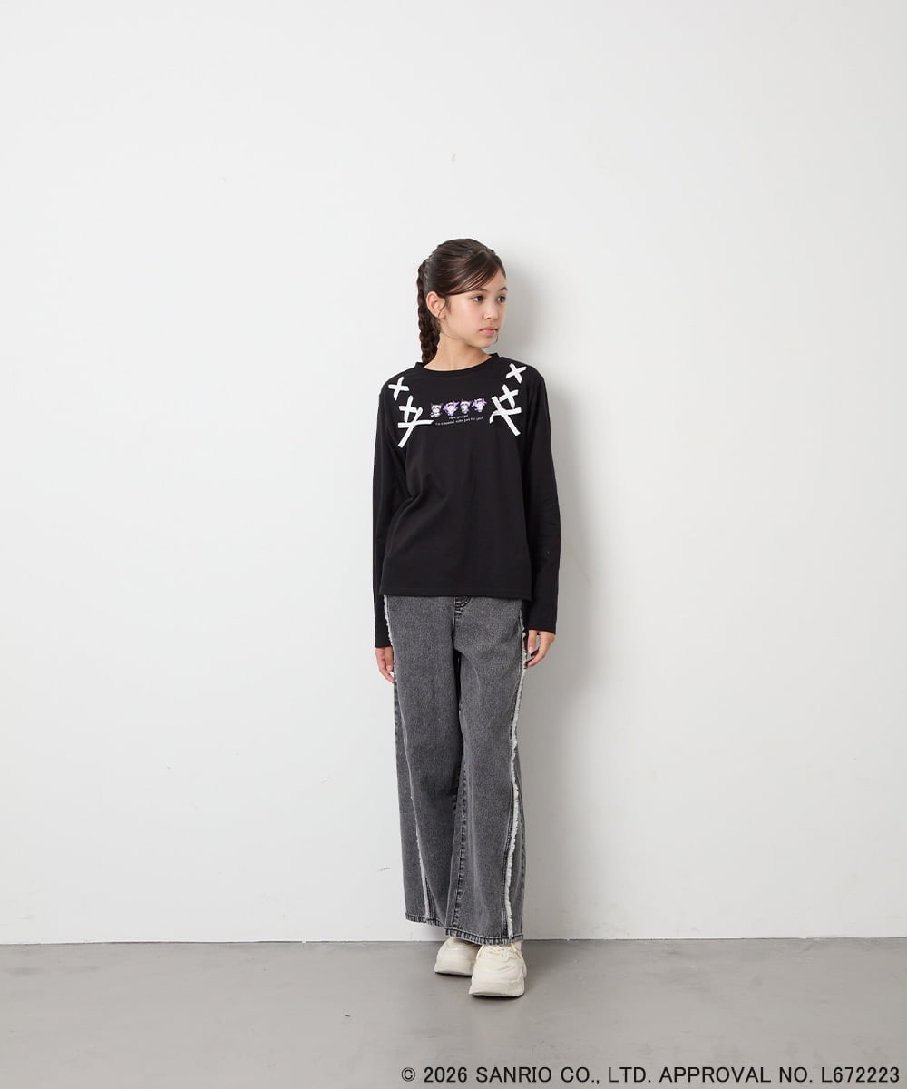 KJKJD05044 a.v.v KIDS(アー・ヴェ・ヴェ) [110-150]【サンリオ/数量限定】クロミレースアップTシャツ ブラック