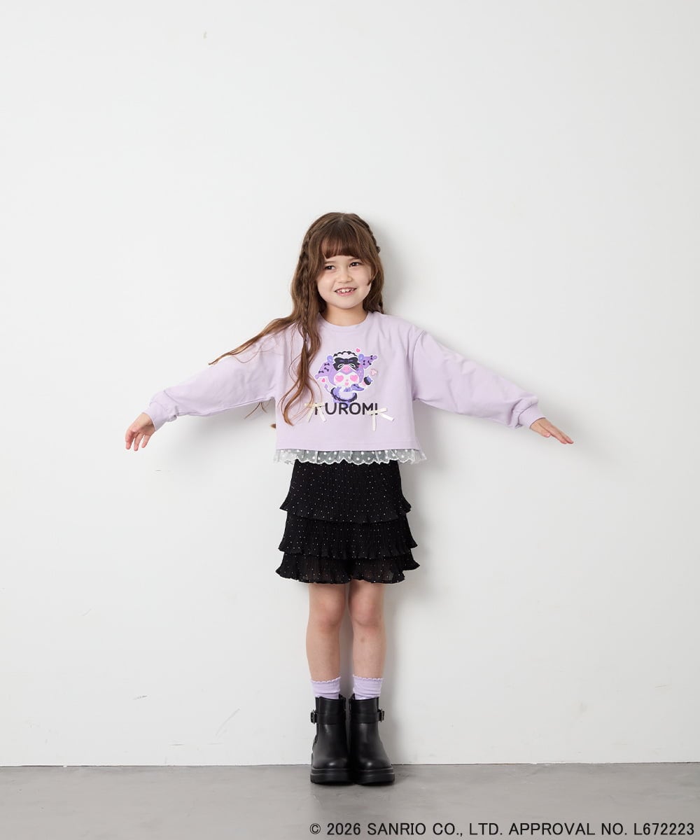 KJKJD06044 a.v.v KIDS(アー・ヴェ・ヴェ) [100-140]クロミ裾レースクロップドTシャツ ラベンダー