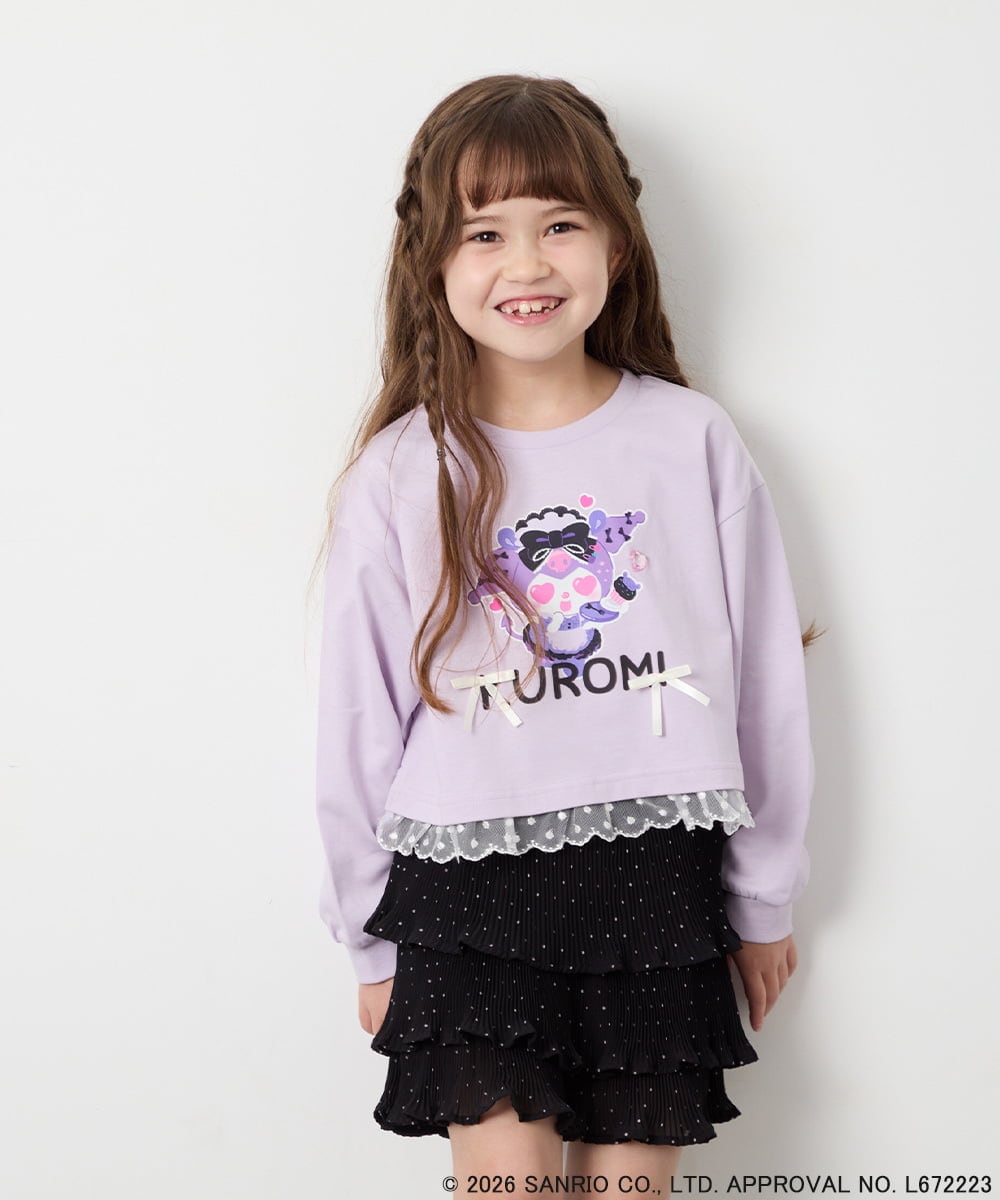 KJKJD06044 a.v.v KIDS(アー・ヴェ・ヴェ) [100-140]クロミ裾レースクロップドTシャツ ラベンダー