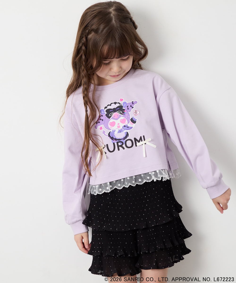 KJKJD06044 a.v.v KIDS(アー・ヴェ・ヴェ) [100-140]クロミ裾レースクロップドTシャツ ラベンダー