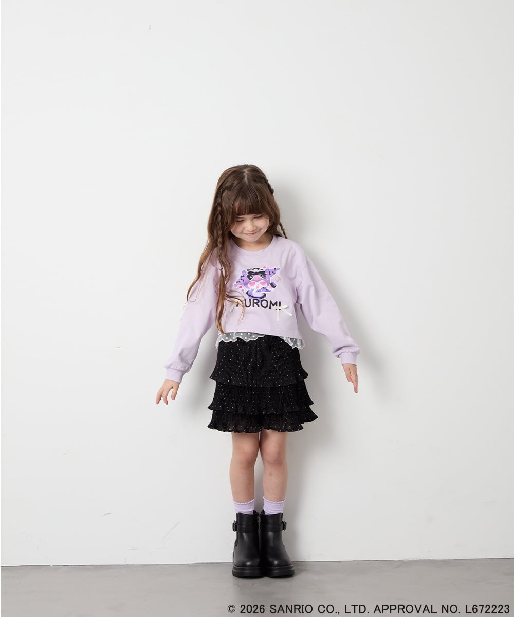 KJKJD06044 a.v.v KIDS(アー・ヴェ・ヴェ) [100-140]クロミ裾レースクロップドTシャツ ラベンダー