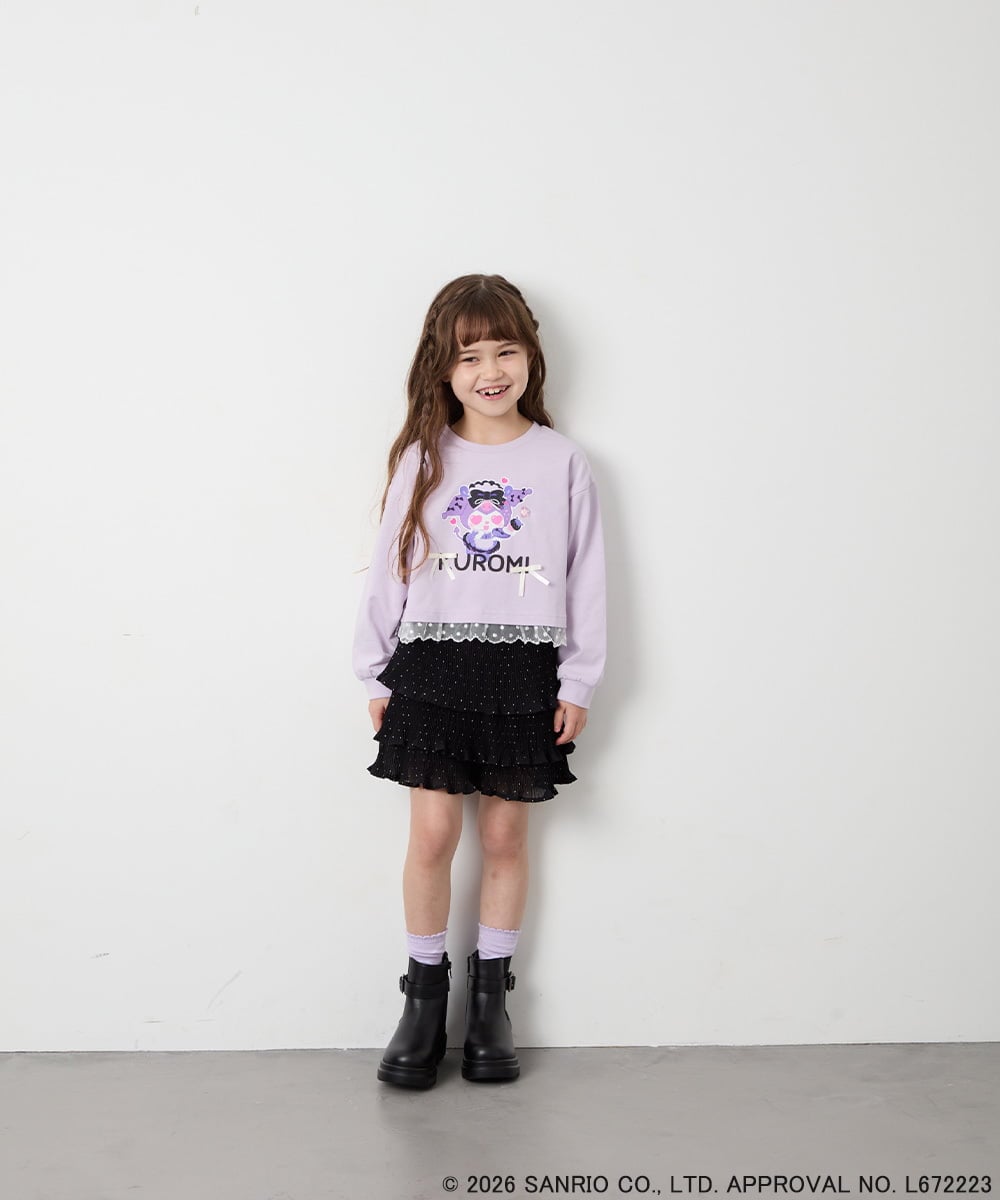 KJKJD06044 a.v.v KIDS(アー・ヴェ・ヴェ) [100-140]クロミ裾レースクロップドTシャツ ラベンダー