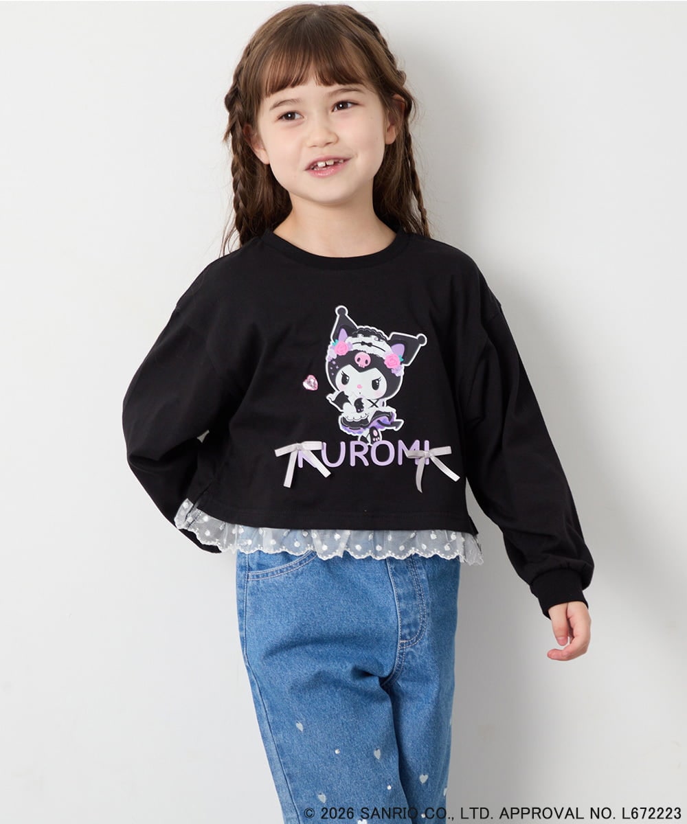 KJKJD06044 a.v.v KIDS(アー・ヴェ・ヴェ) [100-140]クロミ裾レースクロップドTシャツ ブラック