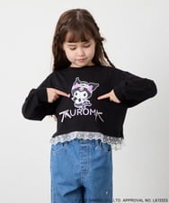 KJKJD06044 a.v.v KIDS(アー・ヴェ・ヴェ) [100-140]クロミ裾レースクロップドTシャツ ブラック