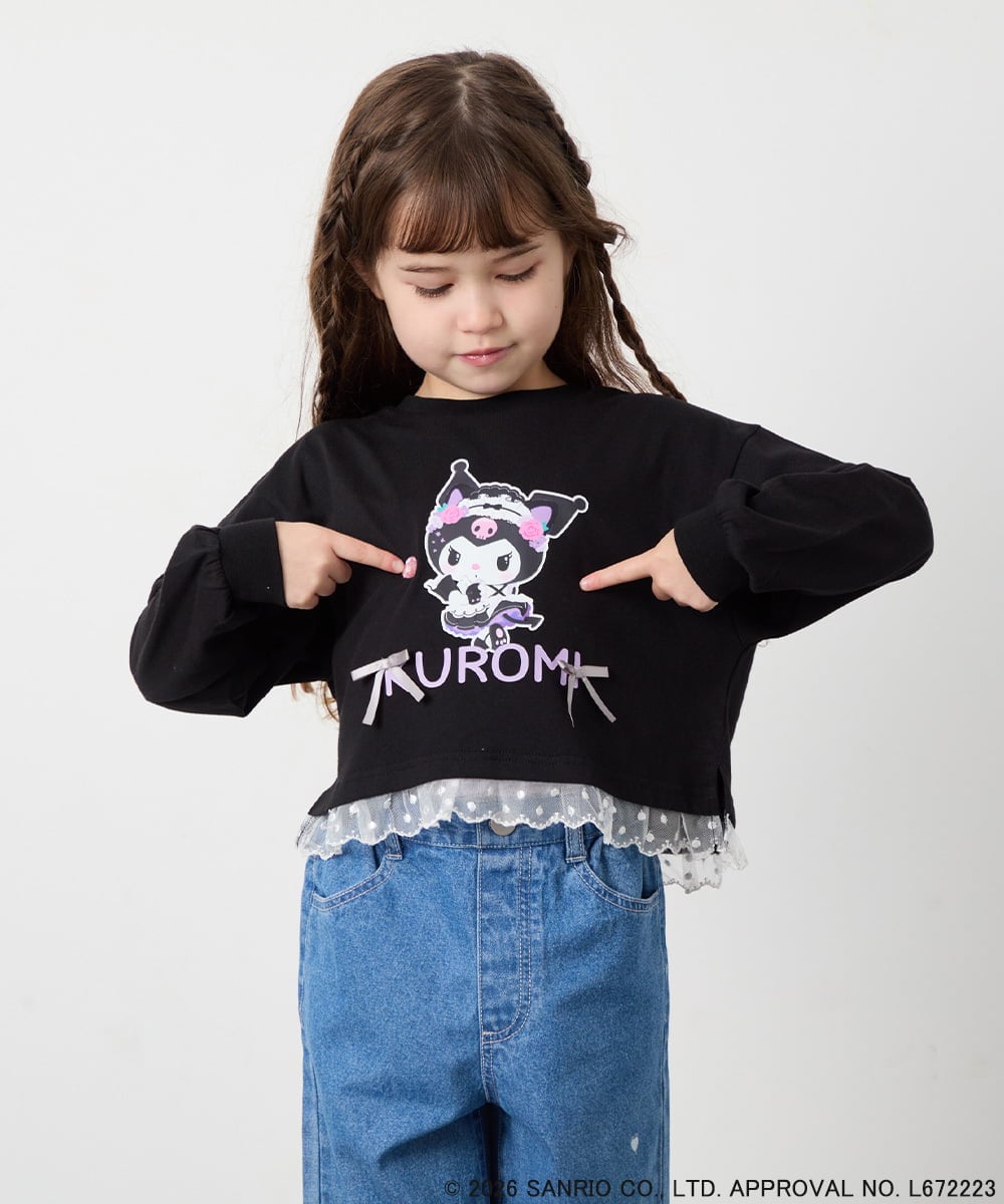 KJKJD06044 a.v.v KIDS(アー・ヴェ・ヴェ) [100-140]クロミ裾レースクロップドTシャツ ブラック