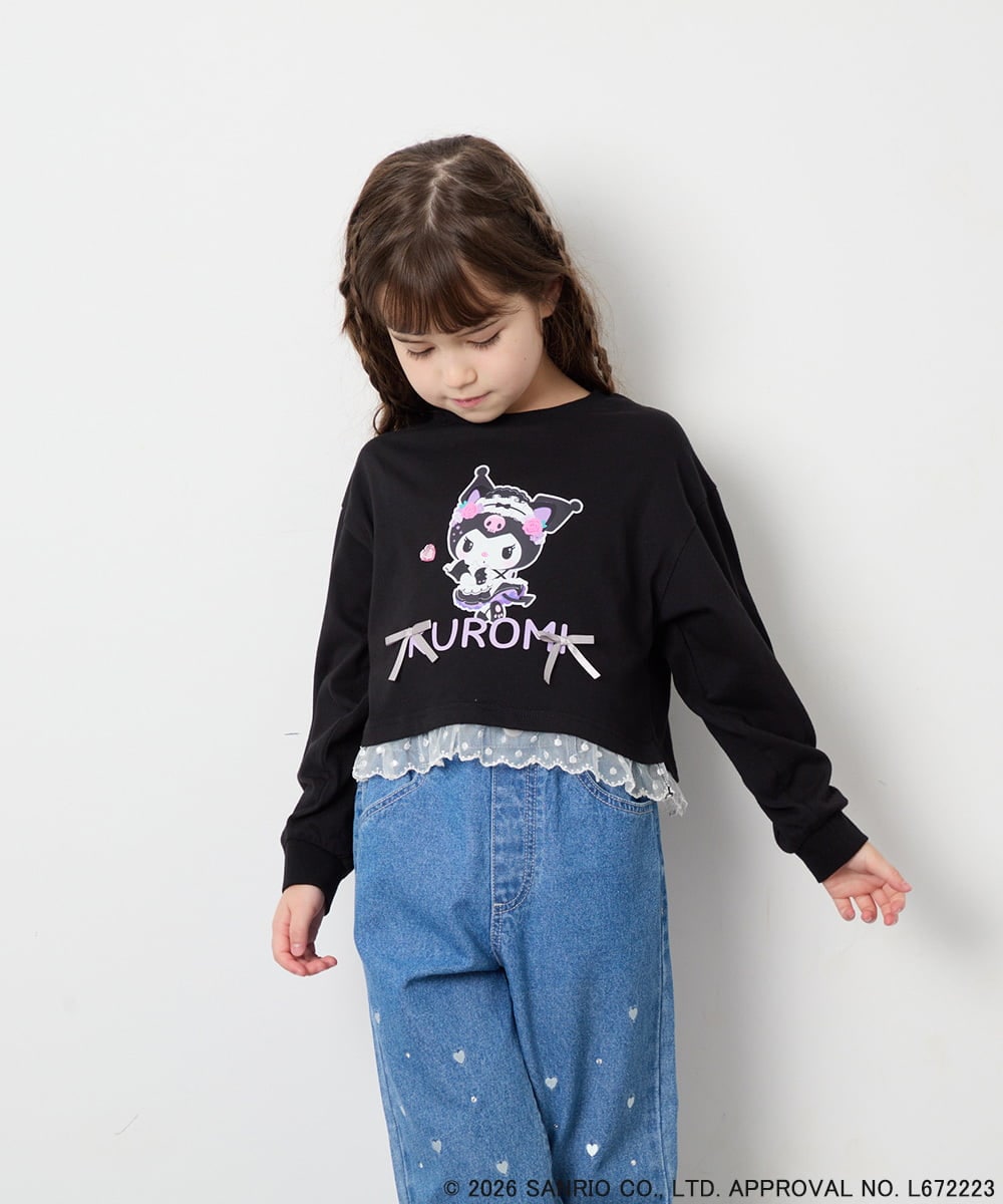 KJKJD06044 a.v.v KIDS(アー・ヴェ・ヴェ) [100-140]クロミ裾レースクロップドTシャツ ブラック