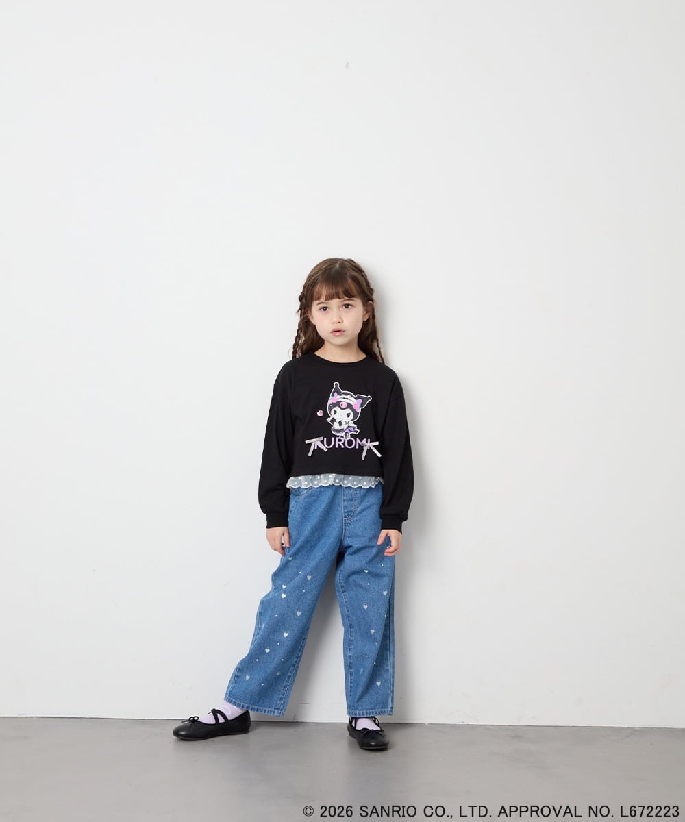 KJKJD06044 a.v.v KIDS(アー・ヴェ・ヴェ) [100-140]クロミ裾レースクロップドTシャツ ブラック