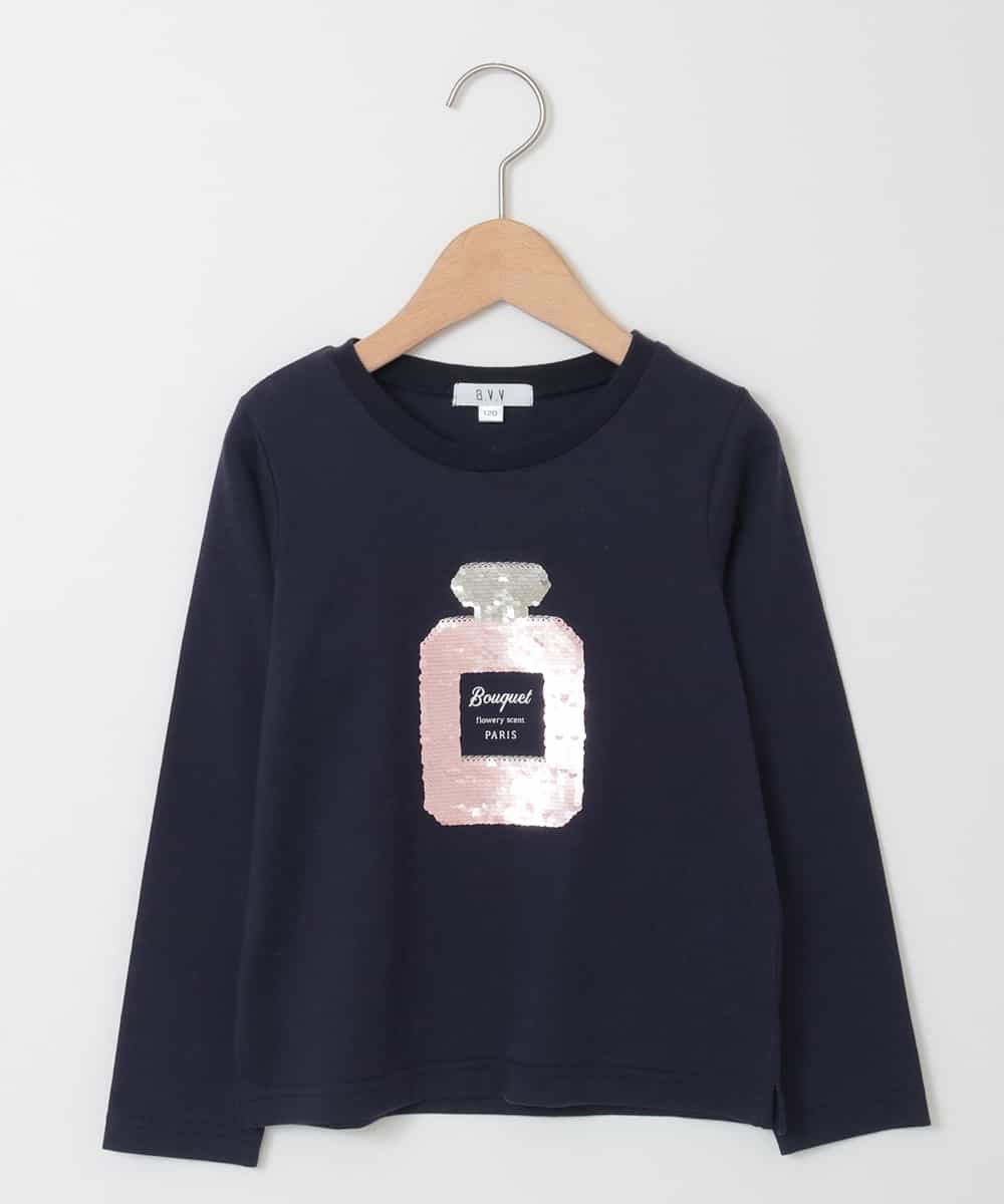 KJKJJ06019 a.v.v KIDS(アー・ヴェ・ヴェ) [100-130]【洗える】トゥインクルスパンコール長そでＴシャツ[WEB限定サイズ] ネイビー