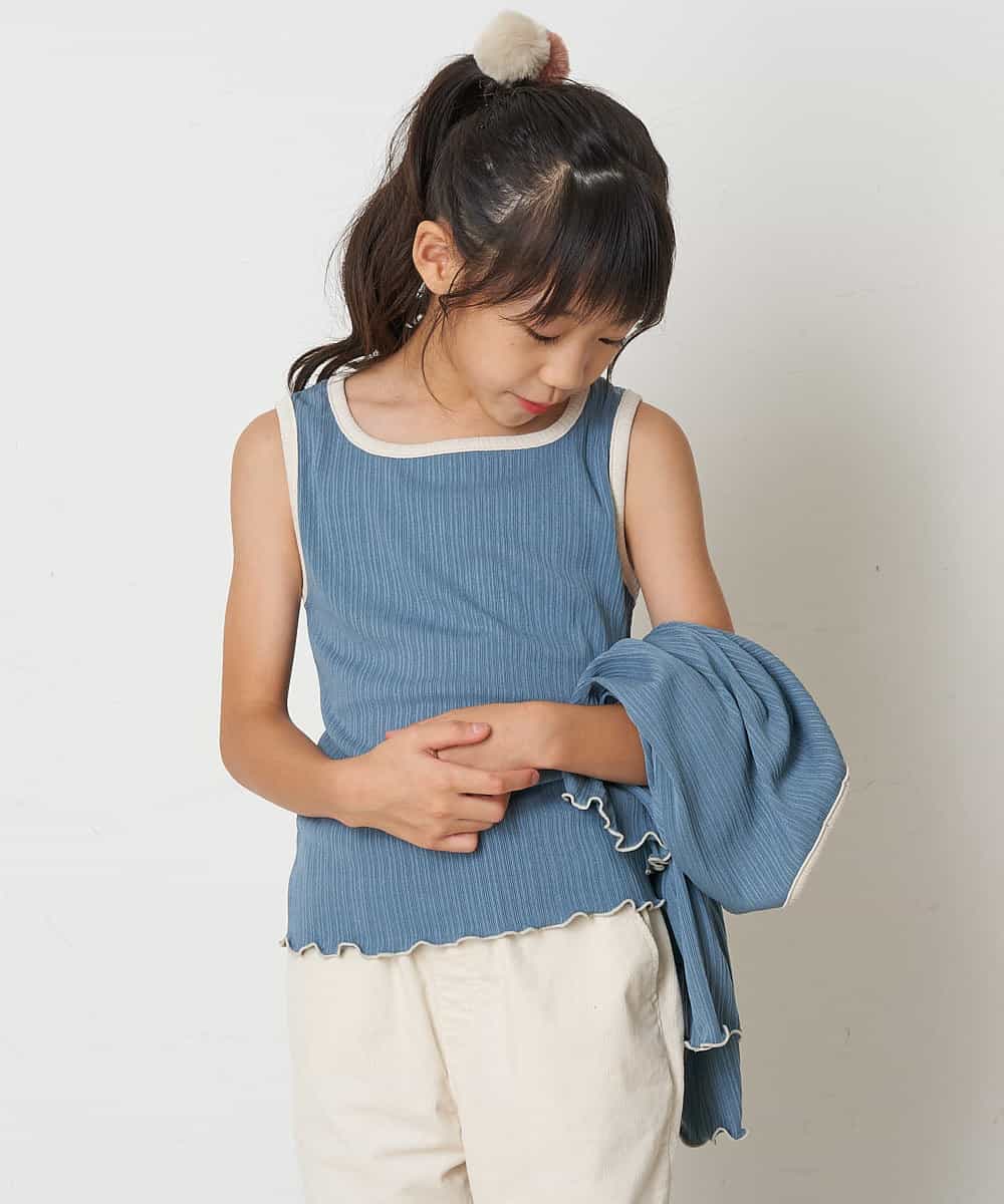 KJKJM37029 a.v.v KIDS(アー・ヴェ・ヴェ) [100-130]【2点SET】配色ショート丈カーデ＆タンクトップセット ブルー