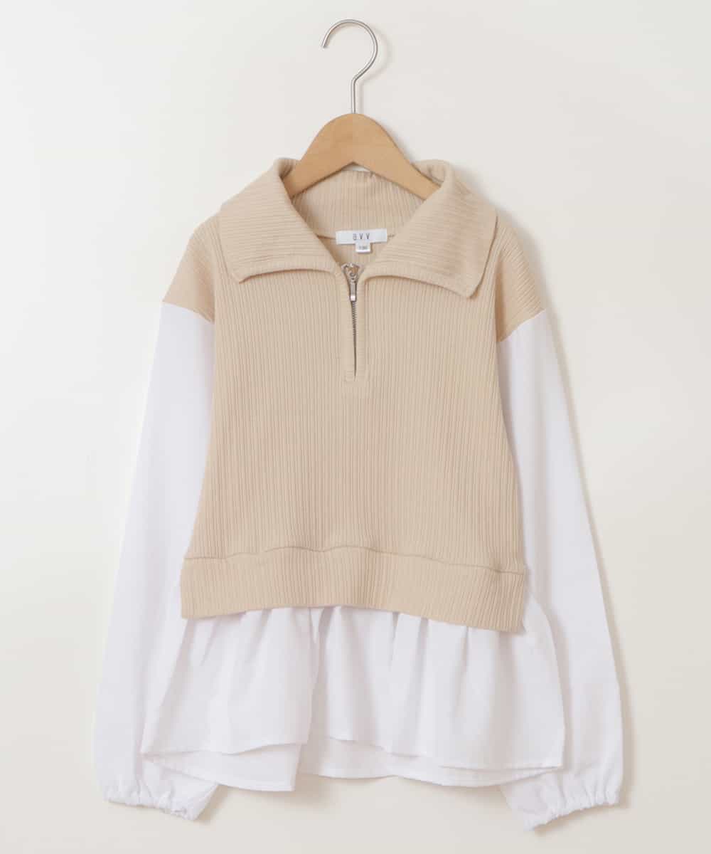KJKJP35029 a.v.v KIDS(アー・ヴェ・ヴェ) [100-130]ハーフジップ ドッキングトップス ベージュ
