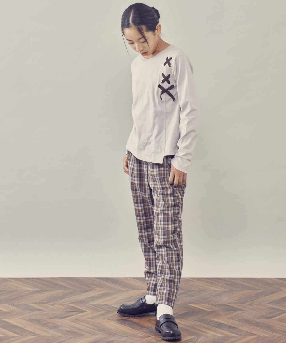 KJKJP37019 a.v.v KIDS(アー・ヴェ・ヴェ) [100-130]ショルダーレースアップ長袖Tシャツ ライトブルー