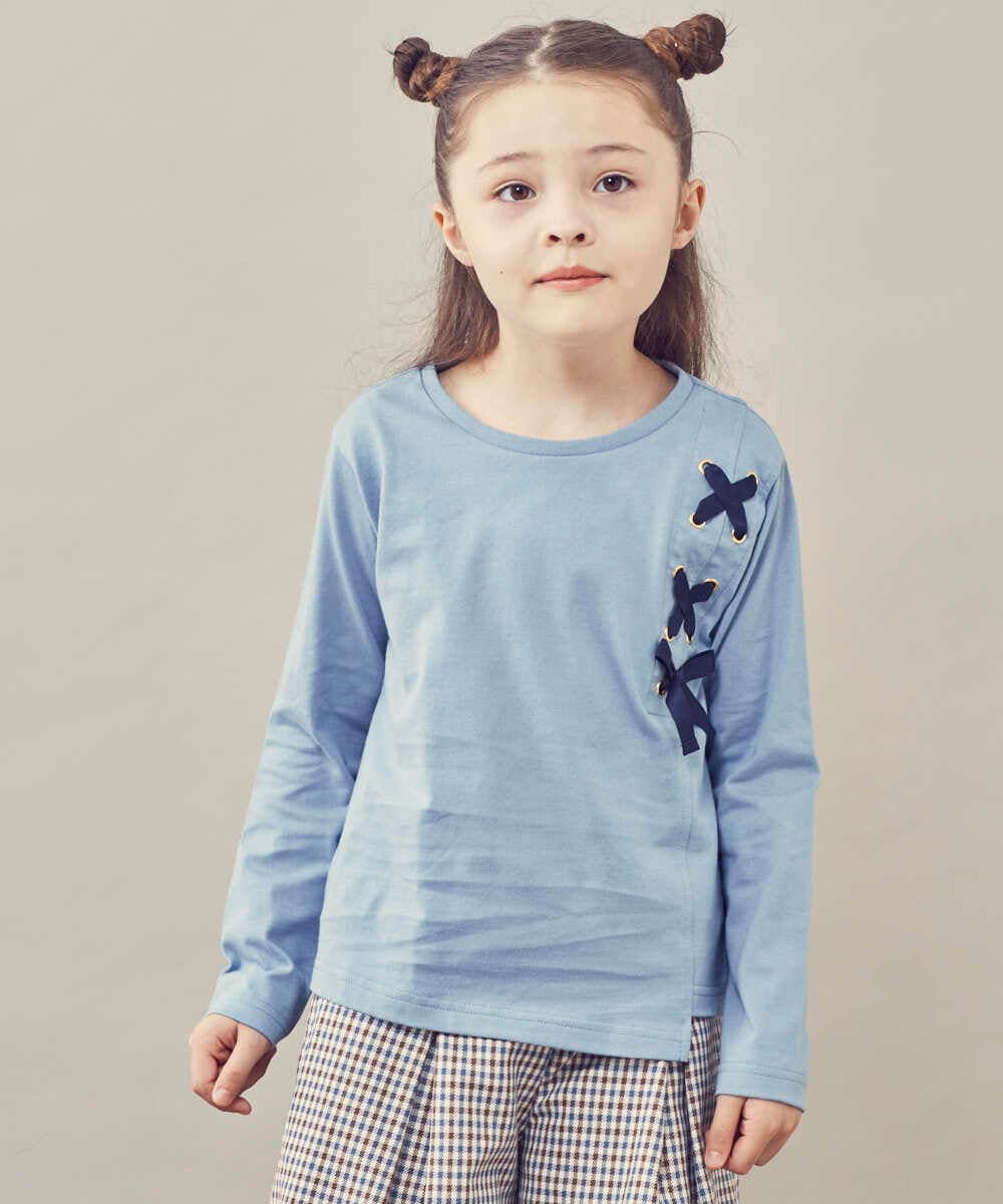 KJKJP37019 a.v.v KIDS(アー・ヴェ・ヴェ) [100-130]ショルダーレースアップ長袖Tシャツ ライトブルー