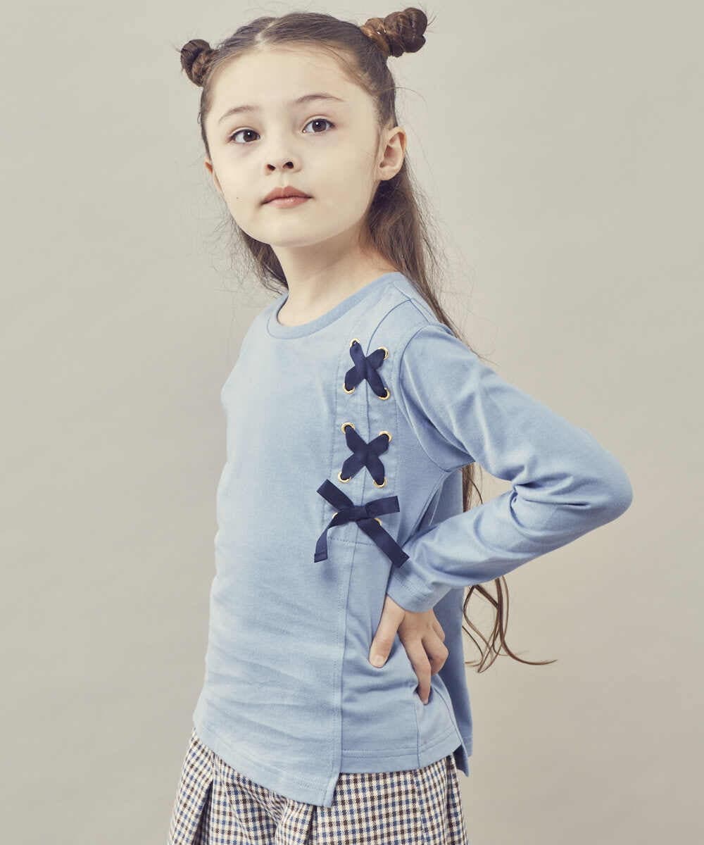 KJKJP37019 a.v.v KIDS(アー・ヴェ・ヴェ) [100-130]ショルダーレースアップ長袖Tシャツ ライトブルー
