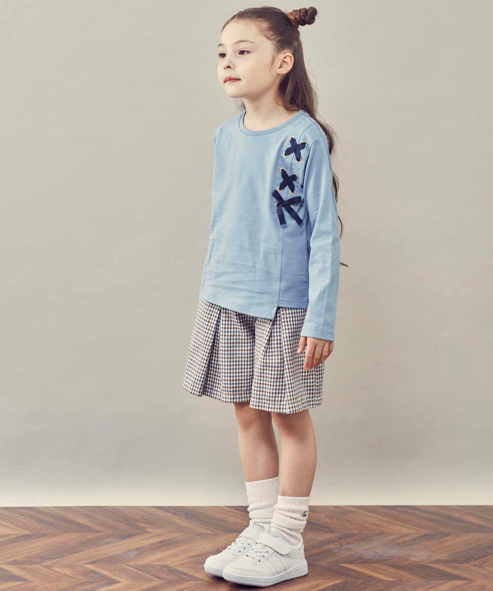 KJKJP37019 a.v.v KIDS(アー・ヴェ・ヴェ) [100-130]ショルダーレースアップ長袖Tシャツ ライトブルー