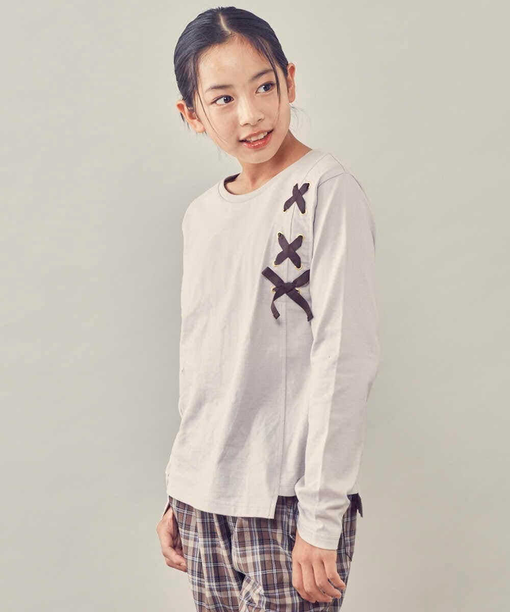 KJKJP37019 a.v.v KIDS(アー・ヴェ・ヴェ) [100-130]ショルダーレースアップ長袖Tシャツ ライトブルー